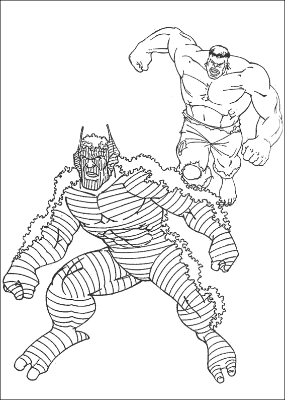 coloriage hulk poursuit un mechant